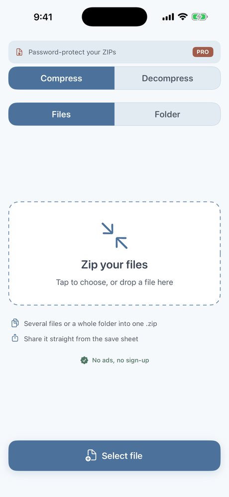Compressing files into a ZIP archive